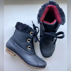 Tommy Hilfiger Navy & Burgundy Fleece Lined Duck Boots
